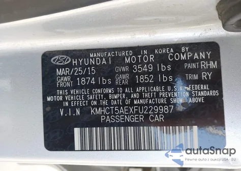 2015 Hyundai Accent Gs из США, поврежденный, VIN KMHCT5AEXFU229987